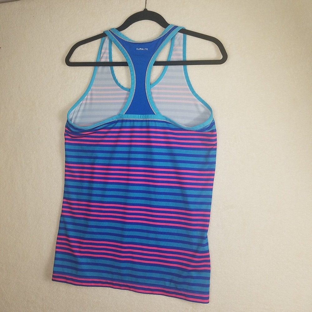 Adidas Climalite Striped Racerback Tank Top Womens Large Blue Pink Teal Athletic - Picture 2 of 4